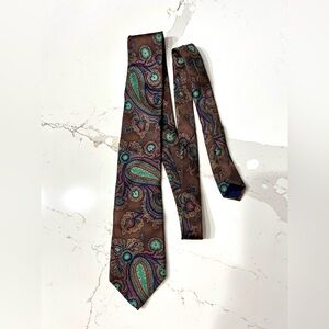 Vintage Burberrys of London Silk Paisley Tie Brown Green